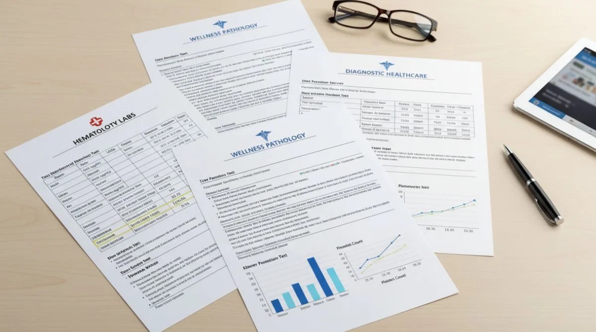 Various types of medical lab test reports